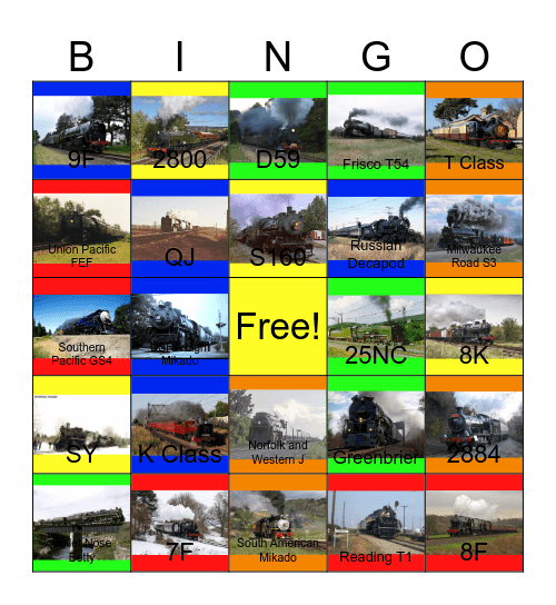 8 and 10 Coupled Steamies around the World Bingo Card