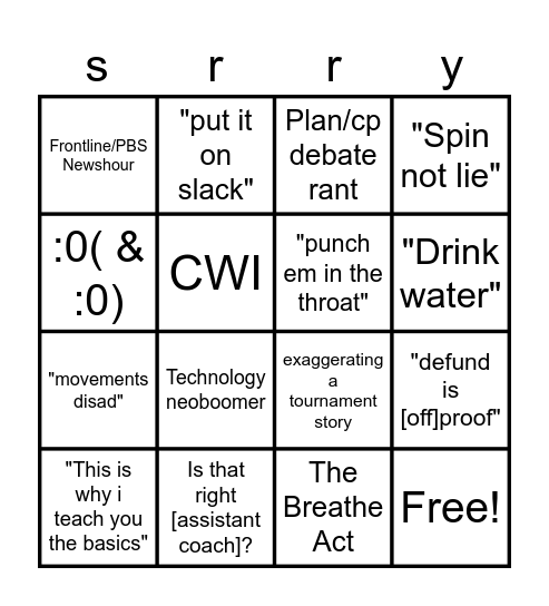 Mr. Alston Bingo Card