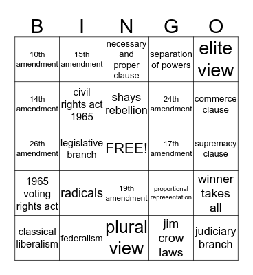 Political Science Bingo Card