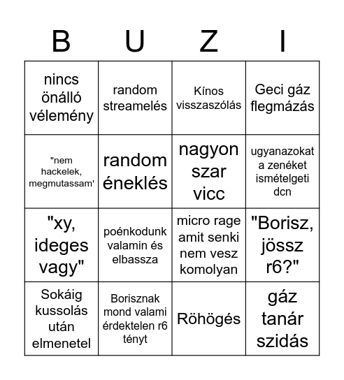 Olivér Bingo Card