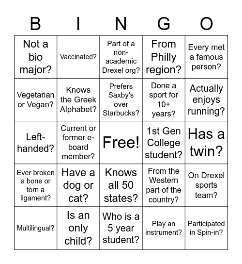 Untitled Bingo Card