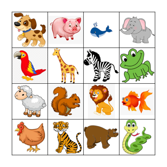 Animal Bingo Card