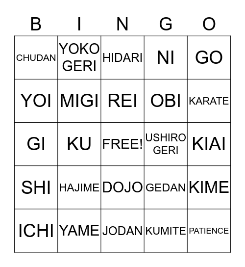 KARATE BINGO Card