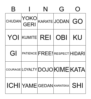 KARATE BINGO Card