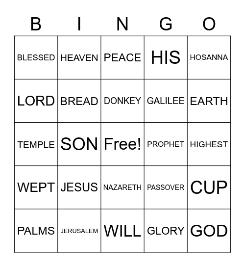 PALM SUNDAY Bingo Card