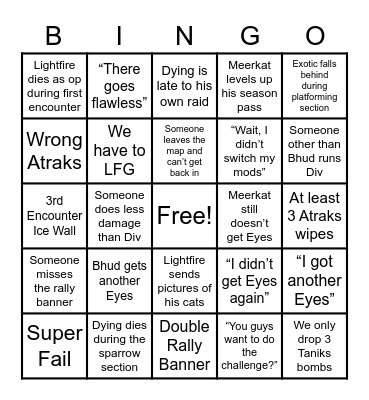 RA1D Bingo Night 2.0 Bingo Card