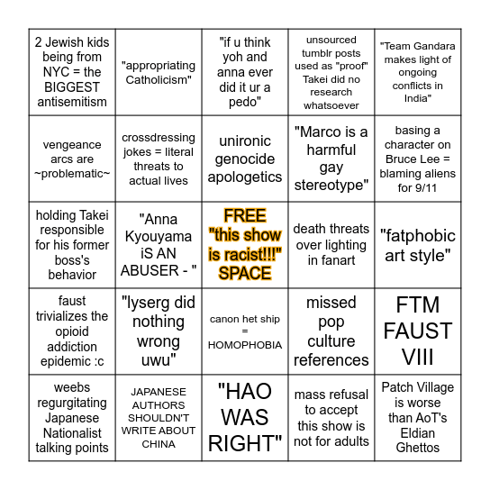 SHAMAN KING 2021 DISCOURSE Bingo Card