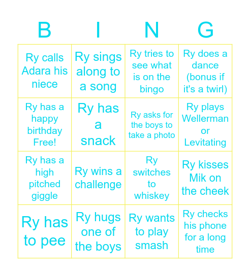 Ry's Tiki Birthday Bingo Card