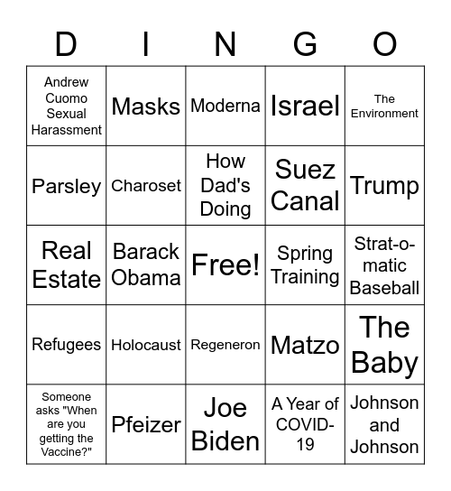 Passover Bingo Card