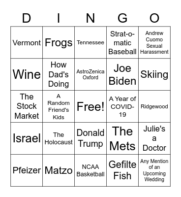 Passover Bingo (Rachel) Bingo Card