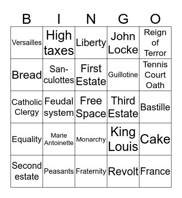 FRENCH REVOLUTION Bingo Card