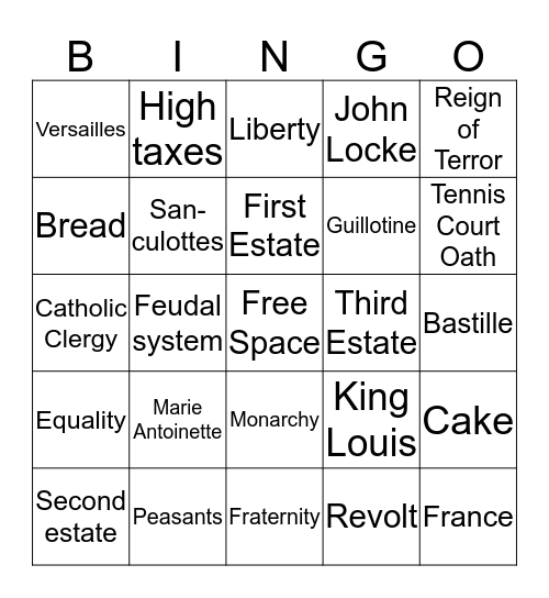 FRENCH REVOLUTION Bingo Card