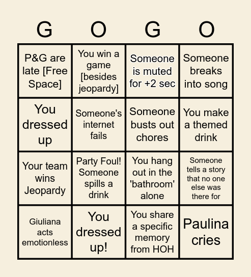 Head Over Heels Virtual Reunion Bingo Card