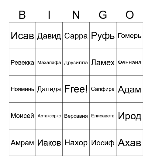 Couples of the Bible Bingo Card