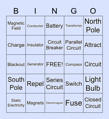 Electricity and Magnetism Bingo Card