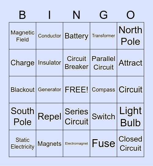 Electricity and Magnetism Bingo Card