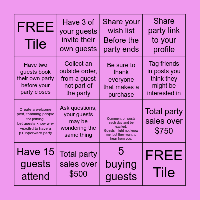 TUPPERWARE HOST BINGO Card