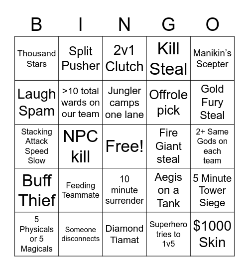 Untitled Bingo Card