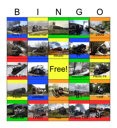 Steam Locomotives that I would like to restore for my community service one day Bingo Card
