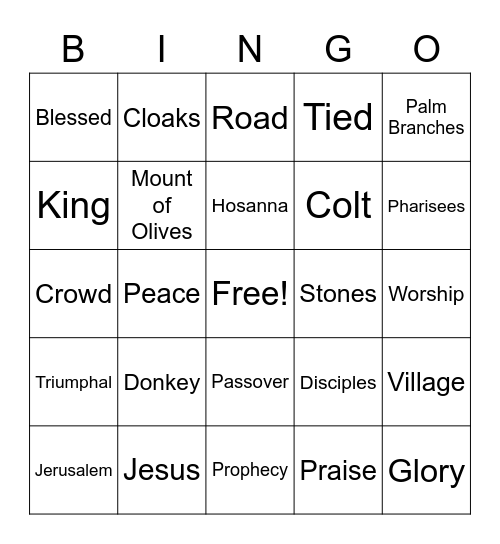 Palm Sunday Bingo Card