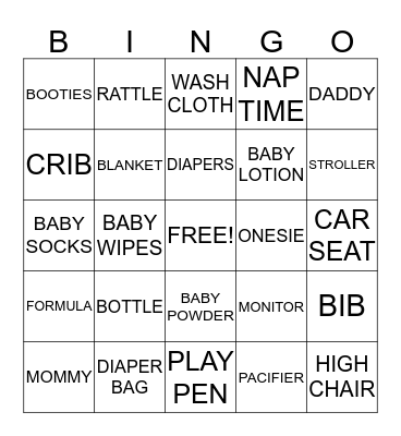 Wendy's Baby Shower Bingo Card