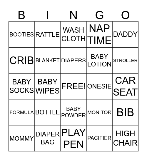 Wendy's Baby Shower Bingo Card
