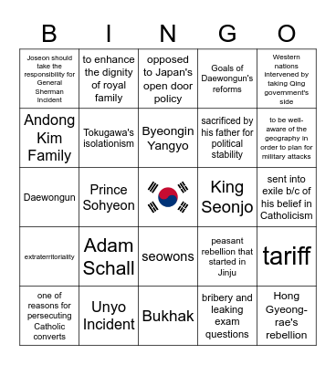 KH T2 Final Exam Review Bingo Card