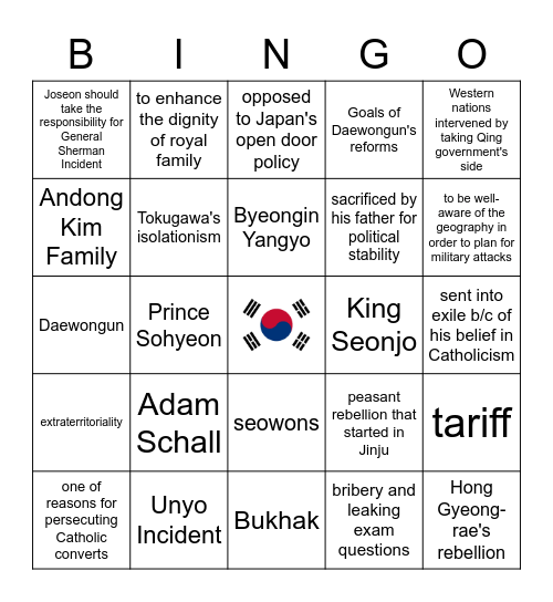 KH T2 Final Exam Review Bingo Card