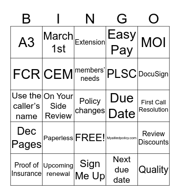 It’s all about the options  Bingo Card