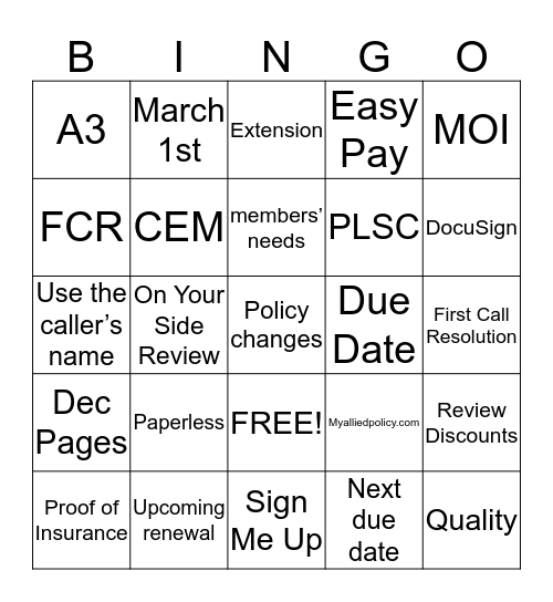 It’s all about the options  Bingo Card