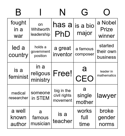 Celebrate International Women's history month Bingo Card