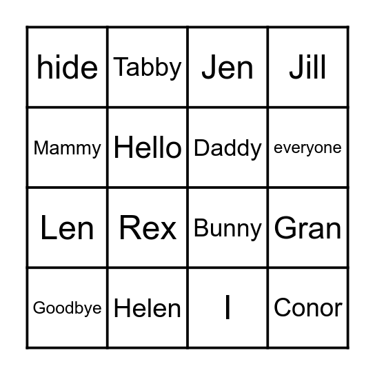 Reader Words match Bingo Card