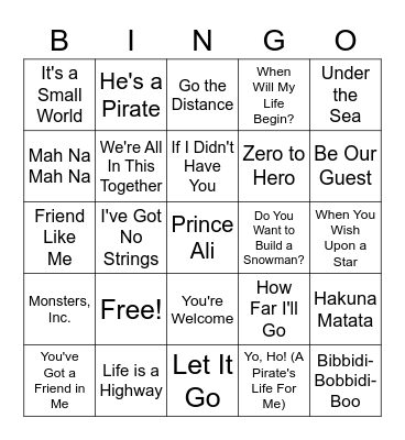 Disney Bingo Card