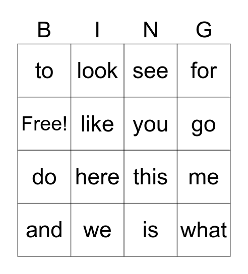 Reach Sight Words Bingo Card