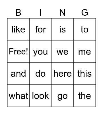 Reach Sight Words Bingo Card