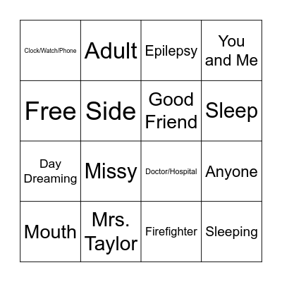 My Friend Matty Bingo Card