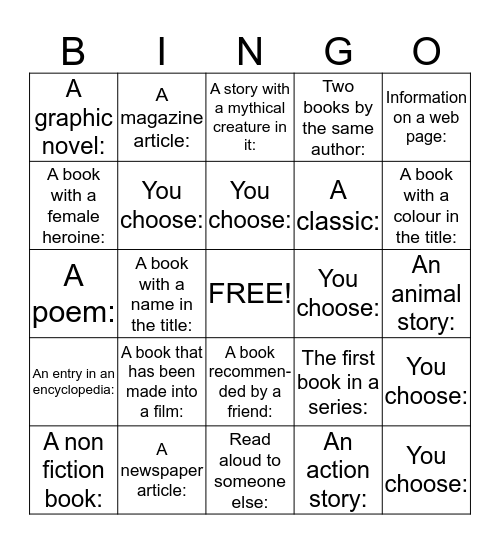 Rodborough Reading Bingo 2015 Bingo Card