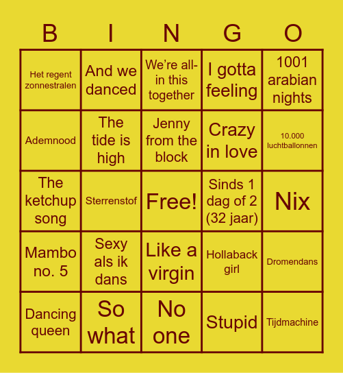 Pallastische muziekbingo! Bingo Card