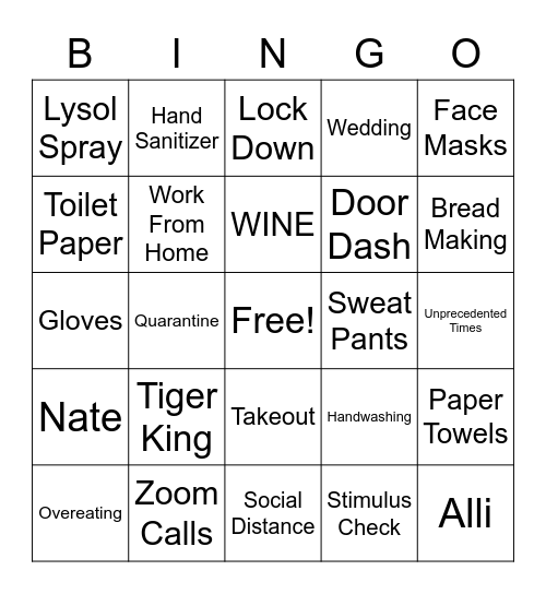 Quarantine Bingo Card