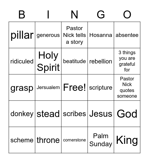 Sermon Bingo - Palm Sunday! Bingo Card