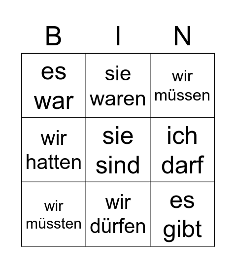 Stimmt 3 G Mod 4 Einheit 3 verbs Bingo Card