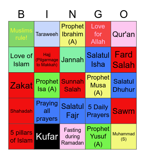 Islamic BINGO Card