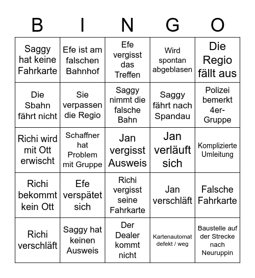 Was wird morgen schief laufen Bingo Card