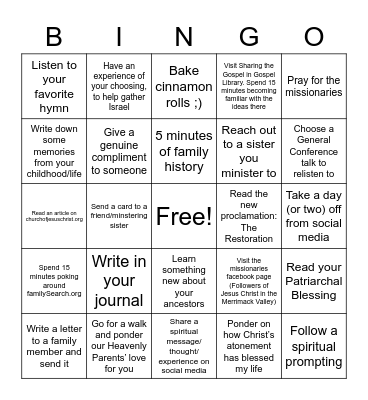 General Conference Week Bingo Card