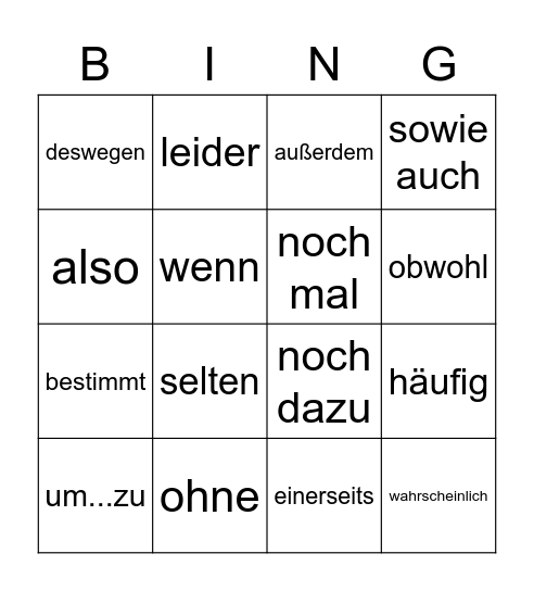 Useful words when writing - KS4 German Bingo Card