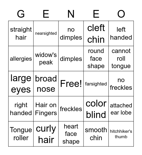 Gene-O Bingo Card