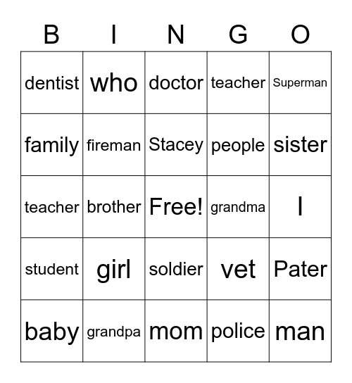 BGC WHO WORDS Bingo Card