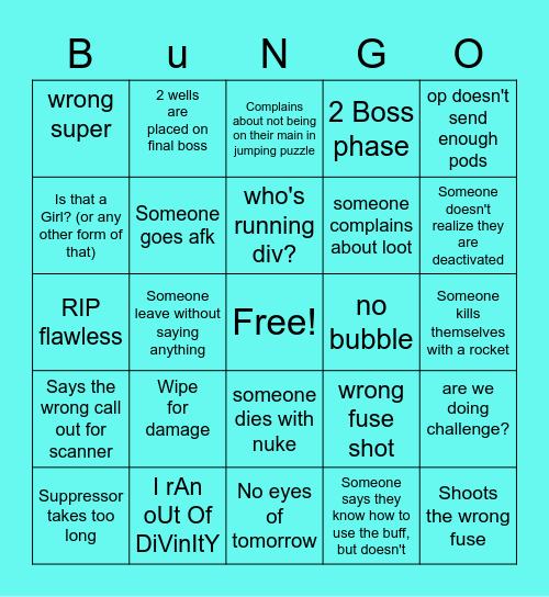 Bingo Bungo Bingo Card