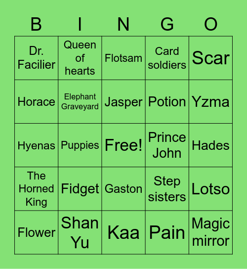 Pixie Bingo Card