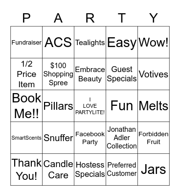 Partylite Facebook Bingo Card